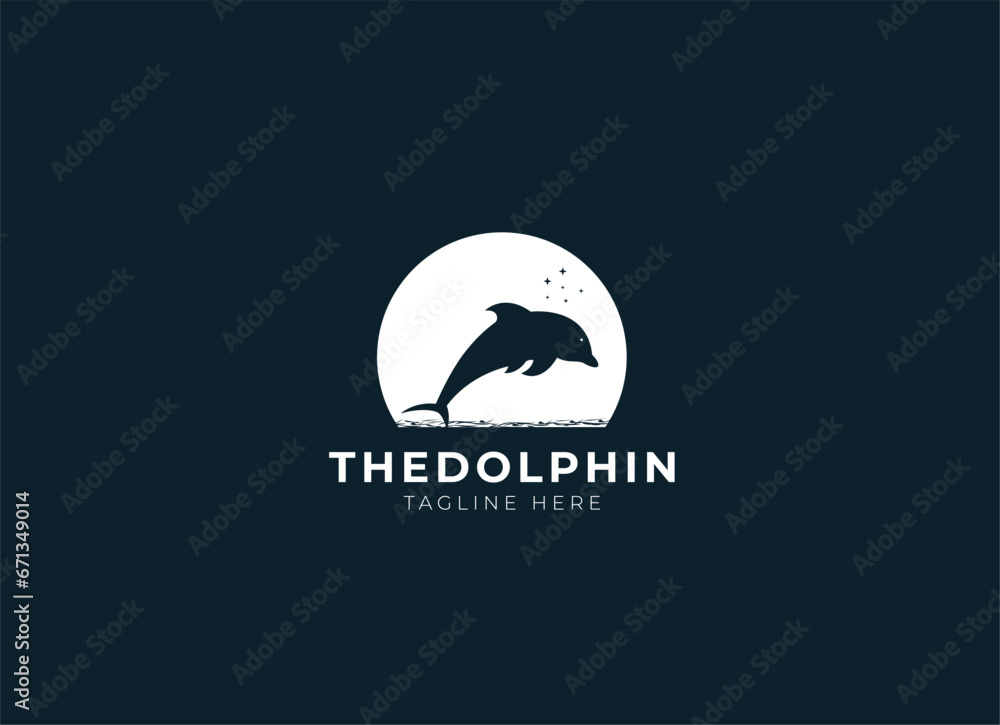 Naklejka premium dolphin moon bay beach sea logo vector icon template illustration. Dolphin logo design