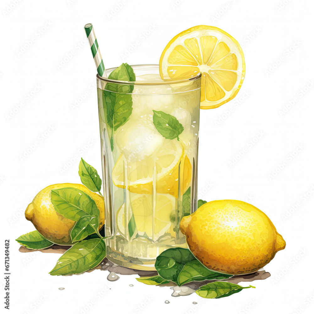 Lemon and glass Illustration, Generative Ai Lemon and glass Illustration, Generative Ai