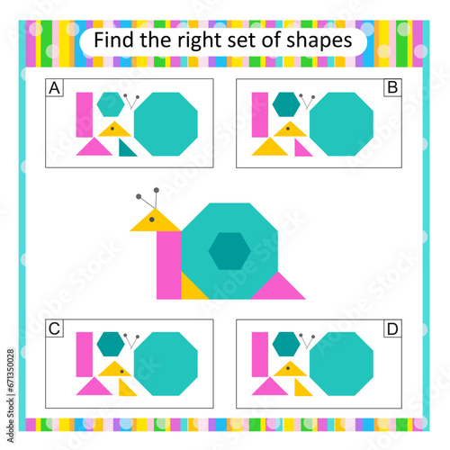 Logic puzzle for kids. Find the correct set of cartoon animal. Answer is D.