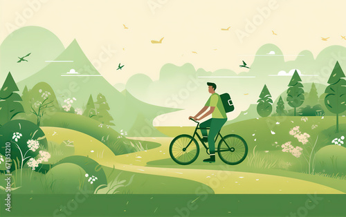 Cycling illustration in the countryside,created with Generative AI tecnology.