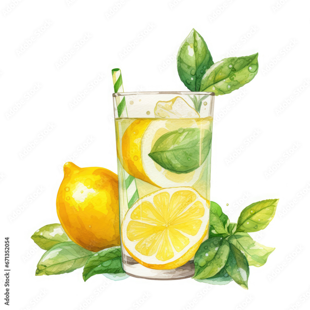 Fototapeta premium Lemon and glass Illustration, Generative Ai