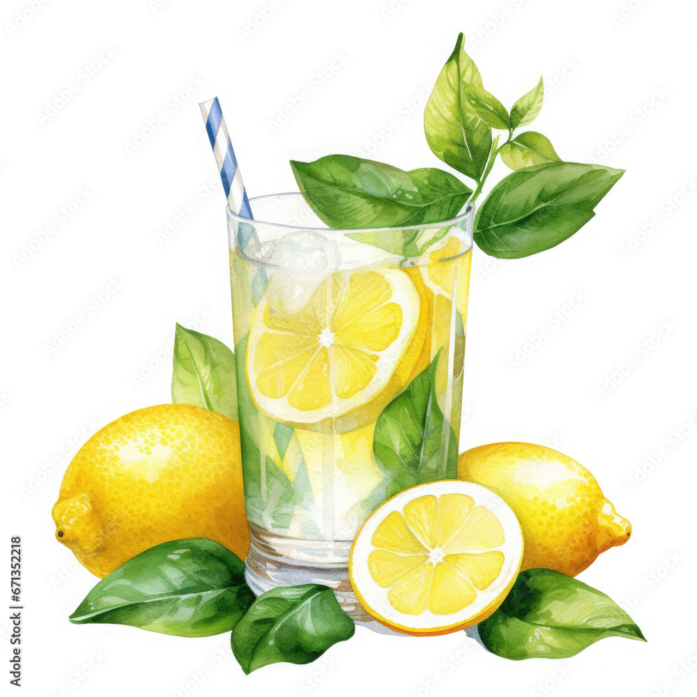 Lemon and glass Illustration, Generative Ai Lemon and glass Illustration, Generative Ai