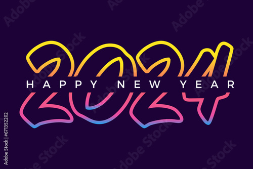 2024 colorful Text. Happy New Year 2024. suitable for greeting, invitations, banners, or background design of 2024. Vector design illustration