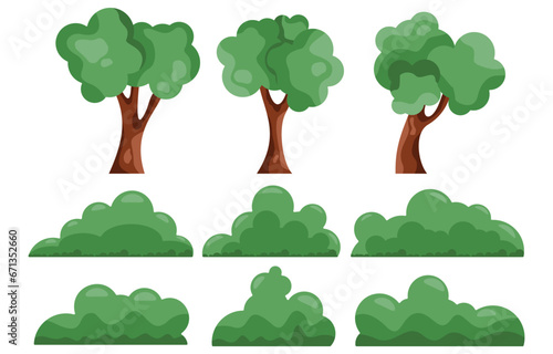 Set of trees isolated on white background Cartoon style Vector illustration