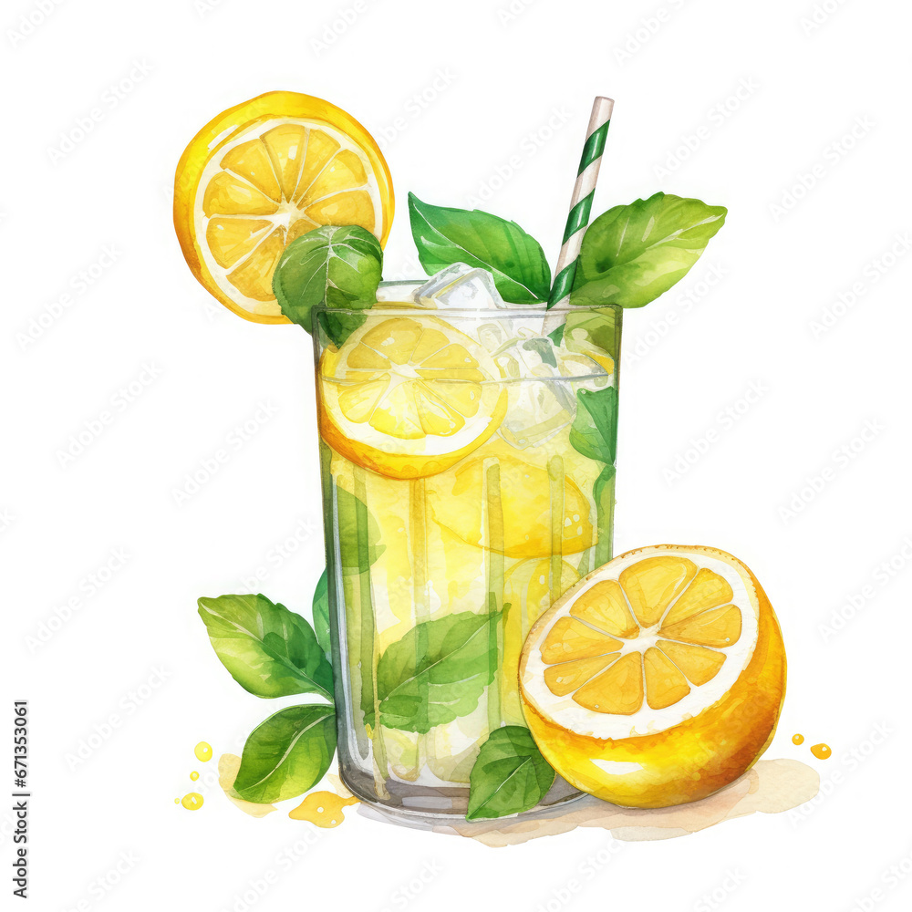 Fototapeta premium Lemon and glass Illustration, Generative Ai