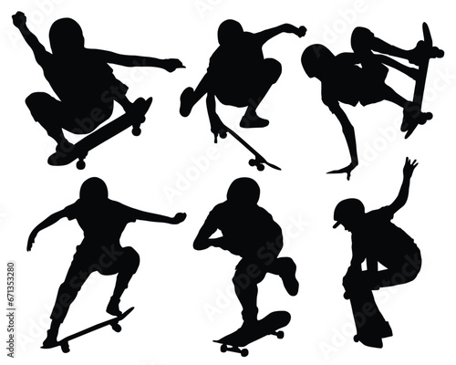 silhouettes of sketboard people