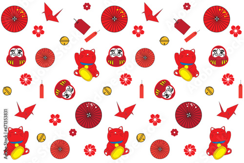 Illustration Pattern of the lucky cats and object on white background.