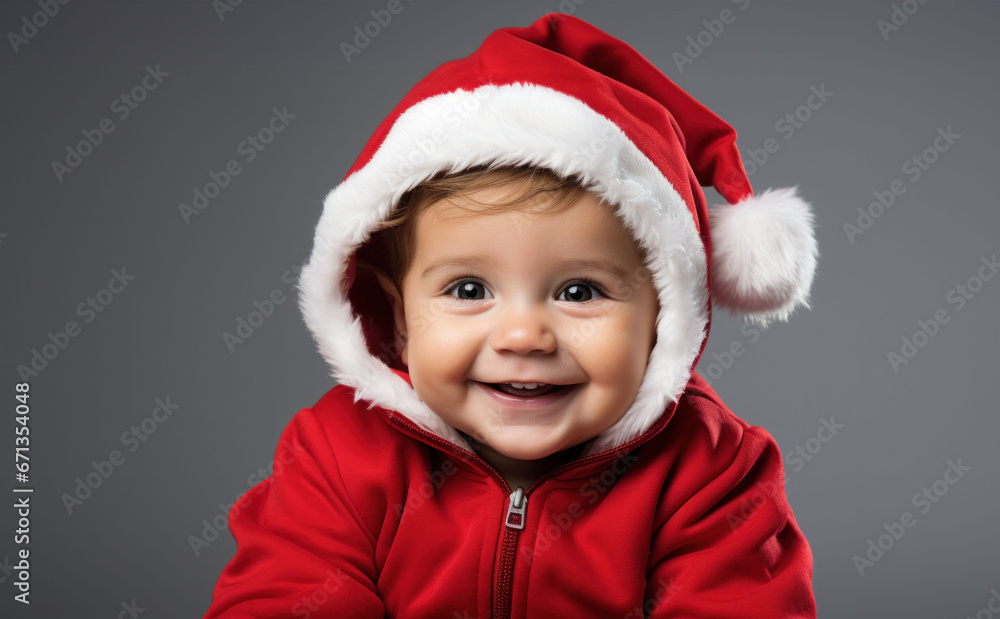 Delightful baby wearing a red Christmas hoodie with a smile, capturing the festive spirit. Delightful baby wearing a red Christmas hoodie with a smile, capturing the festive spirit.