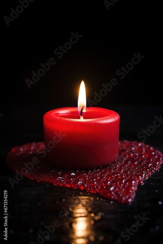 Red heart shaped candle on black background. Valentine's day concept.