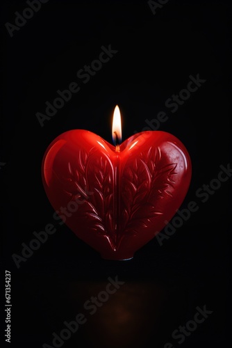 Red heart shaped candle on black background. Valentine s day concept.