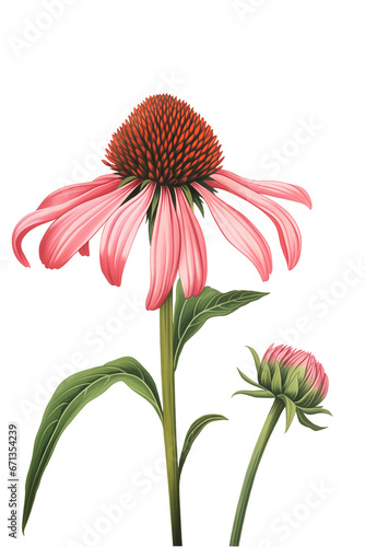 Pink Echinacea flower or Purple coneflower, transparent background photo