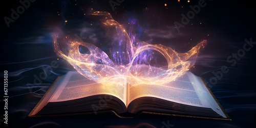 magic book with magic light ,A book with a glowing light coming out of it with generative ai 