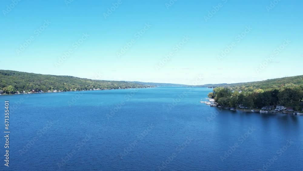 Aerial view from drone of Keuka Lake in the Finger Lakes NY heading north Aerial view from drone of Keuka Lake in the Finger Lakes NY heading north