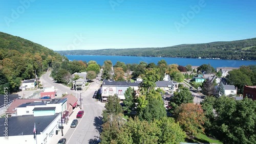 Aerial view of Hammondsport NY in the Finger Lakes looking over the village to Keuka Lake photo