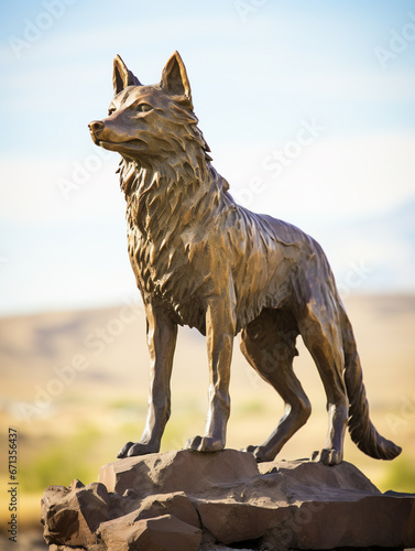 A Bronze Statue of a Coyote