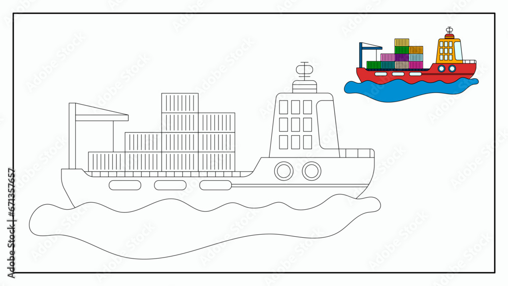 Tanker Ship or Cargo Coloring Page Illustration For Kid.
Water Transport Collection. Vector Cartoon Doodle Style