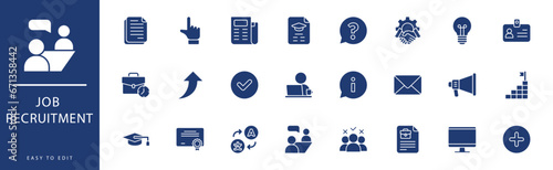 Job recruitment icon collection. Containing Information, Interview, Job, Justice, Key, Language,  icons. Vector illustration & easy to edit.