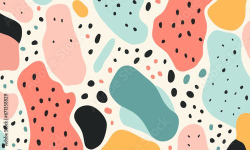 terrazo pattern with pastel background in the style of a 1970's handdrawn illustration