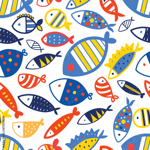 Cute colorful fish. Kids background. Seamless pattern. Can be used in textile industry, paper, background, scrapbooking.