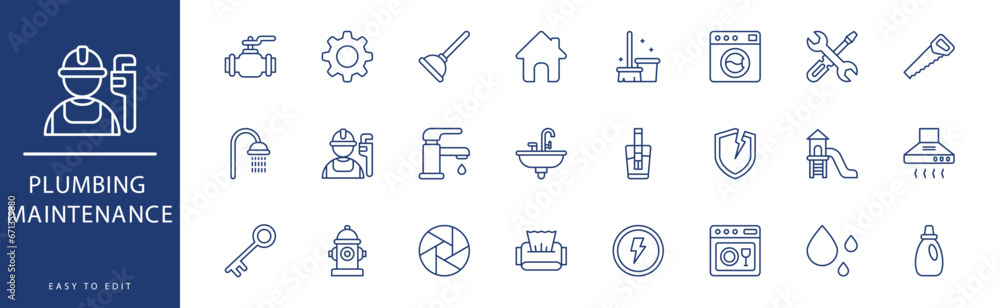 Plumbing Maintenance icon collection. Containing Keys, Manometer, Pipeline, Plumber, Plunger, Pressure, icons. Vector illustration & easy to edit. Plumbing Maintenance icon collection. Containing Keys, Manometer, Pipeline, Plumber, Plunger, Pressure, icons. Vector illustration & easy to edit.