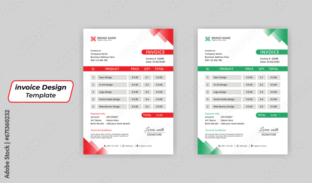 Corporate Business Invoice design template vector, business stationery design payment agreement design template