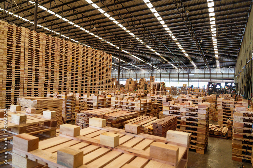 Stock of wooden pallets or wood trays for manufacturing factory cargo loading and transportation in industry, Freight delivery, Stock of wooden pallets or wood trays for manufacturing factory cargo loading and transportation in industry, Freight delivery,