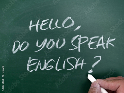 Hello Do You Speak English text written on chalkboard