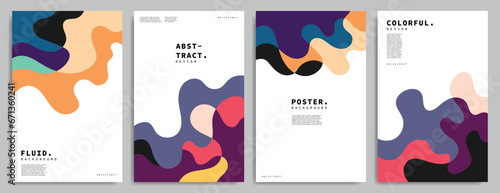 Abstract fluid and colorful poster design set. Organic shapes background template. Groovy backdrop design. Liquid banner design in flat color. Contemporary catalog graphic element.