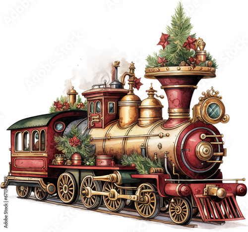 Vintage Steampunk Watercolor Clipart: Isolated Old Train