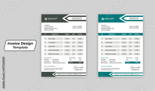 Corporate Business Invoice design template vector, business stationery design payment agreement design template