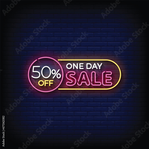 Neon Sign one day sale with brick wall background vector