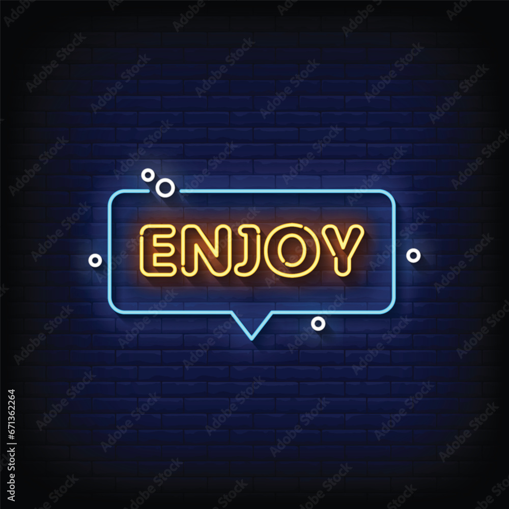 Neon Sign enjoy with brick wall background vector Neon Sign enjoy with brick wall background vector