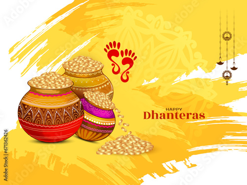 Happy Dhanteras Indian festival decorative religious background design