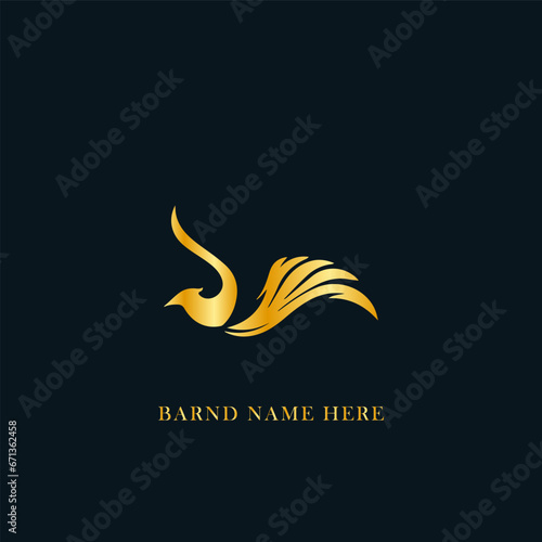 Luxury bird, eagle, hawk vector line logo design. Universal premium falcon symbol logotype. golden, gold  