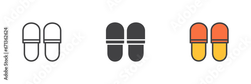 Hotel slippers different style icon set