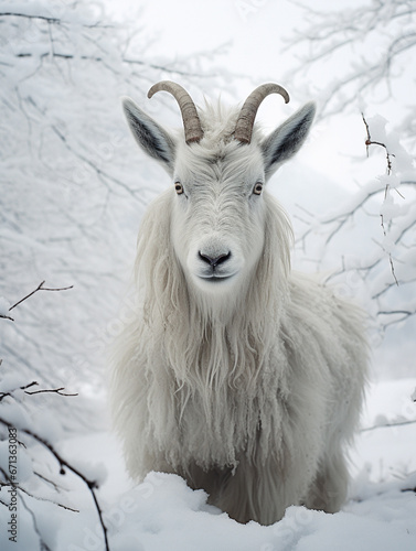 A Photo of a Goat in a Winter Setting