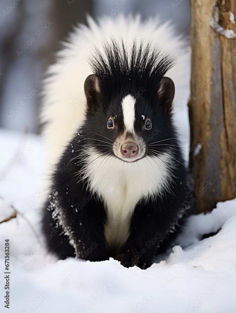A Photo of a Skunk in a Winter Setting