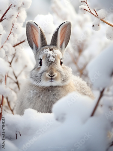 A Photo of a Rabbit in a Winter Setting