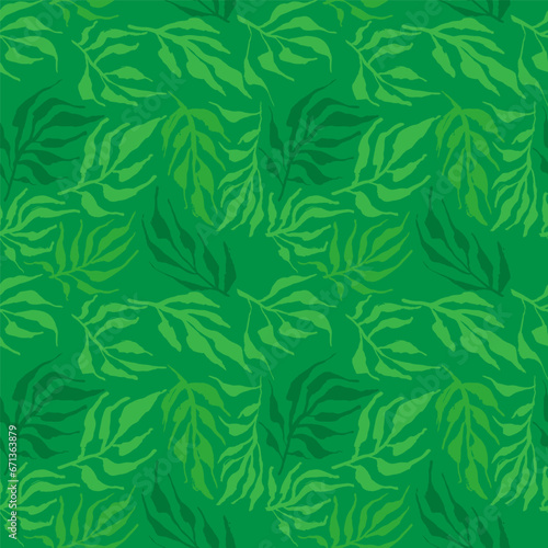 Brush Green Leaves and Branches Seamless Pattern