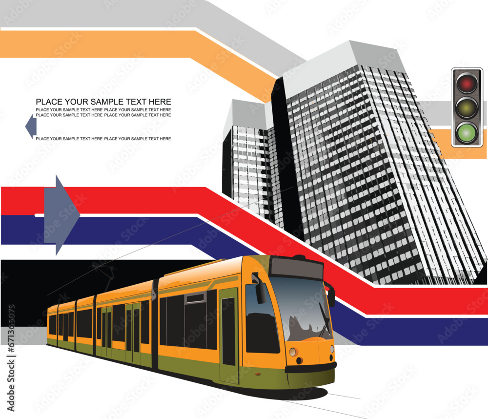 Abstract hi-tech background with tram image. Vector illustration