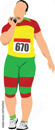 Woman shot put event. Track and field. Vector illustration