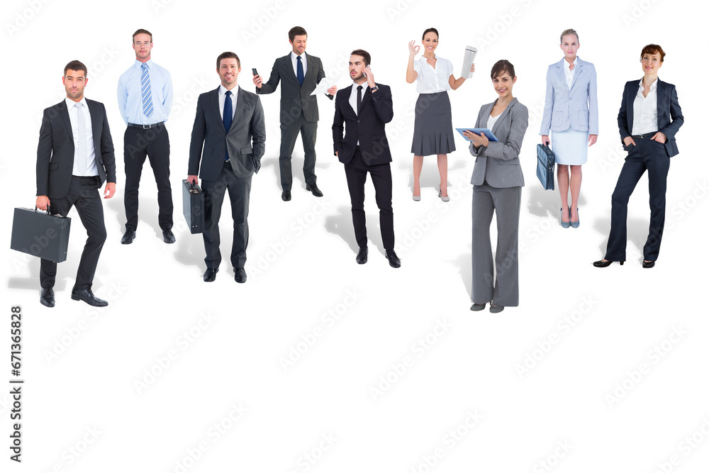 Digital png photo of caucasian business people using technology on transparent background