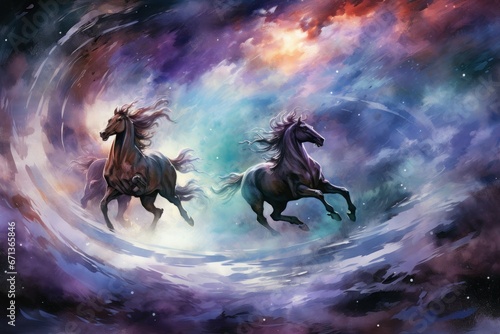 Whirling cyclone riders, harnessing the power of storms atop their magical steeds - Generative AI © Sidewaypics