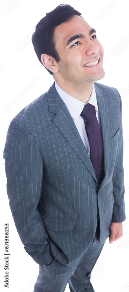 Digital png photo of asian businessman looking up on transparent background