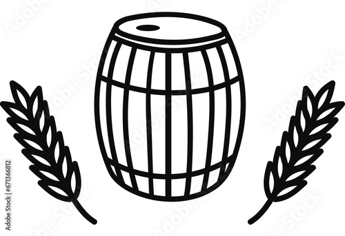 Digital png illustration of black barrel outline and grain on transparent background
