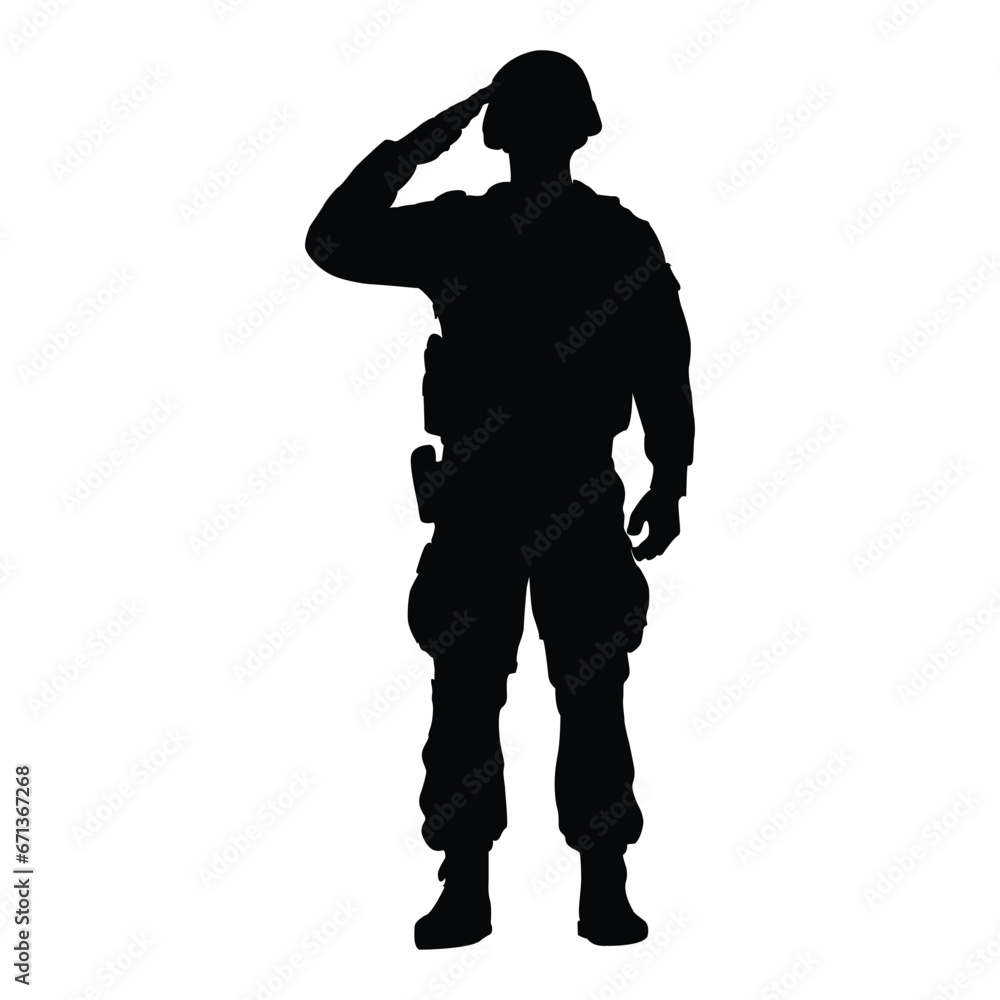 Fototapeta premium Military Soldier Salute Silhouette on White