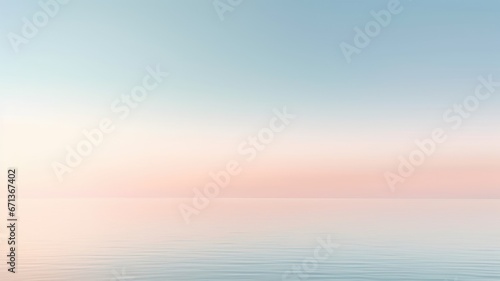 Clear blue sky sunset with glowing orange teal color horizon on calm ocean seascape background. Picturesque generative ai