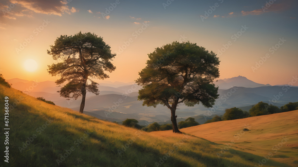 Naklejka premium sunset in the mountains