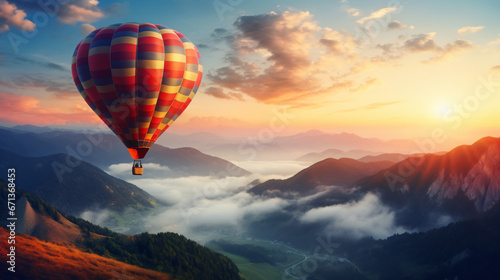 Attractive inspirational scenery with a hot air balloon