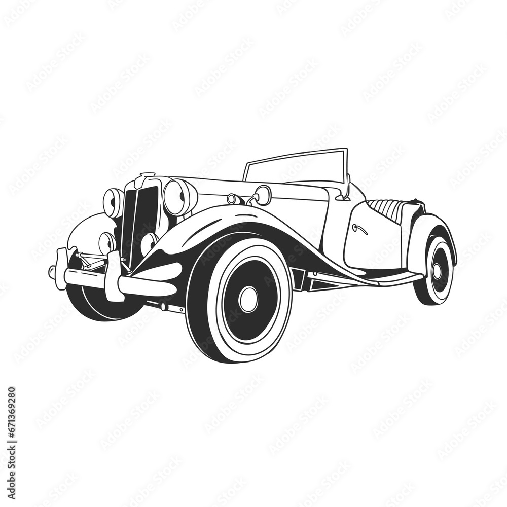 Outline illustration design of a vintage car 9